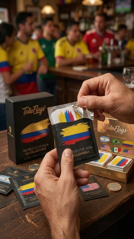 TatuFlags Colombia — unboxing en bar con hinchas